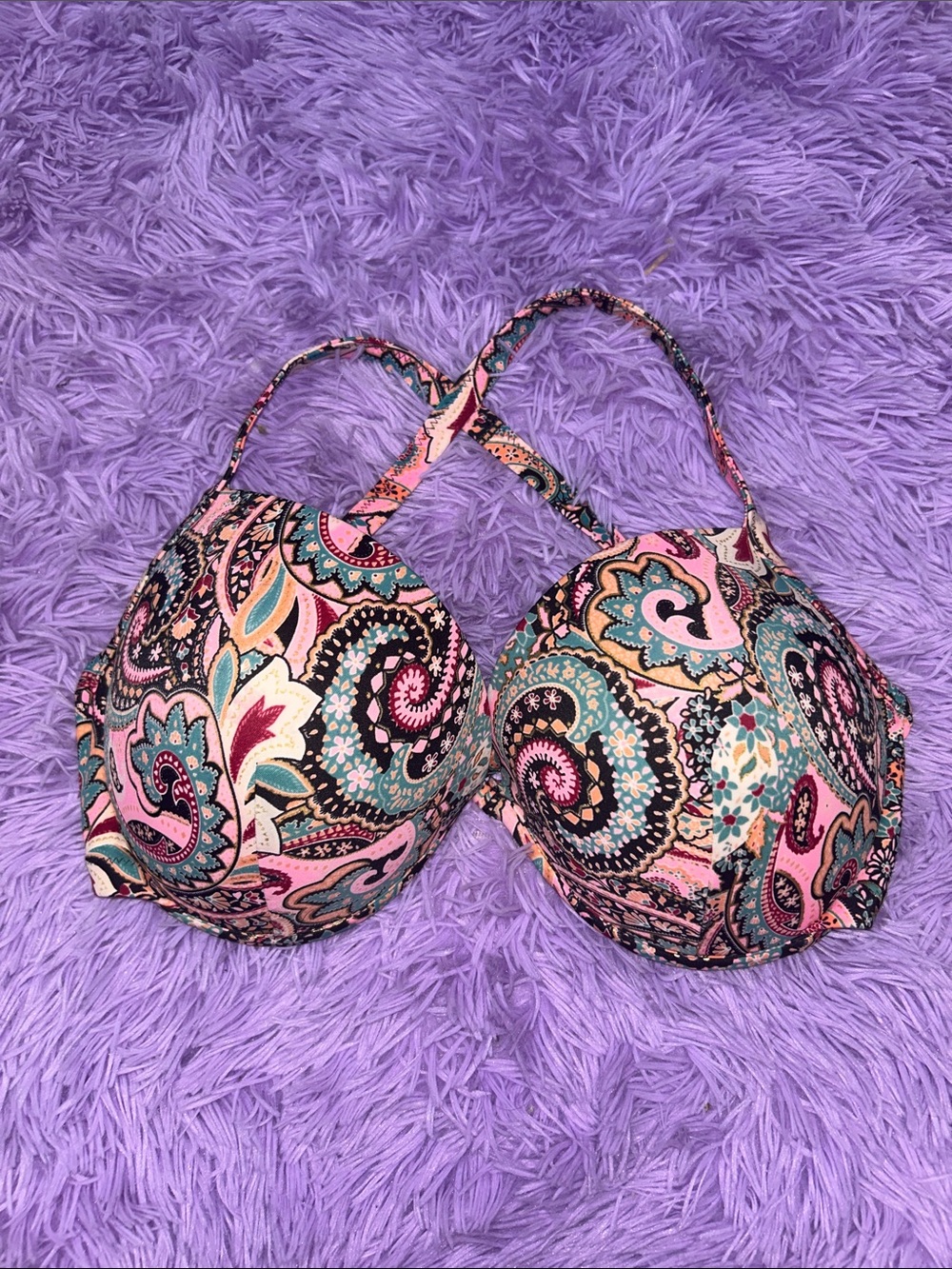 Paisley Push-Up Bikini Top in Pink & Teal - Women's Swim